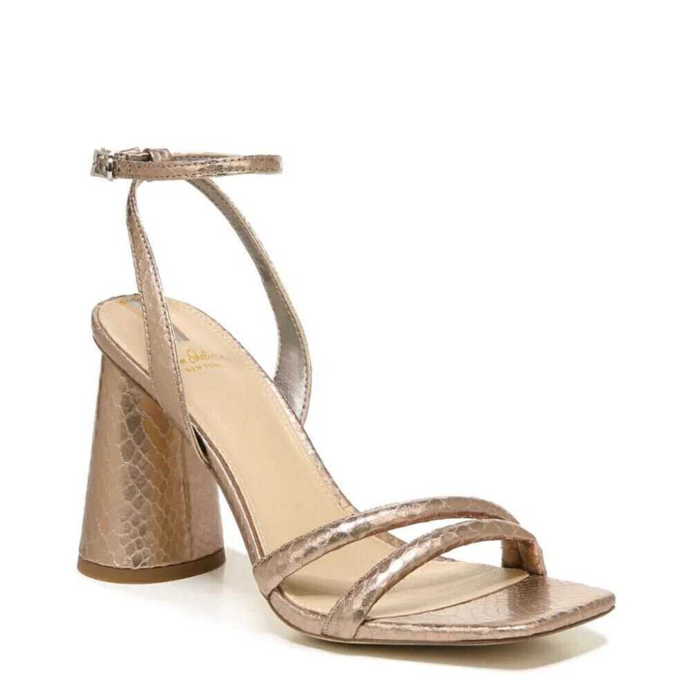 SAM Edelman BNWT "Kia" Pewter Metallic Block Heel New Ankle Strap Embossed